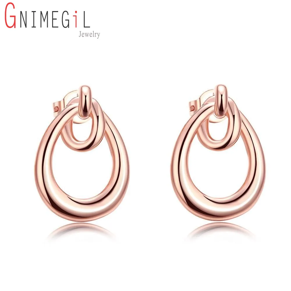 

GNIMEGIL Waterdrop Stud Earrings Vintage Rose Gold Color Bridal Wedding Jewelry for Women Fashion Christmas Party Gifts