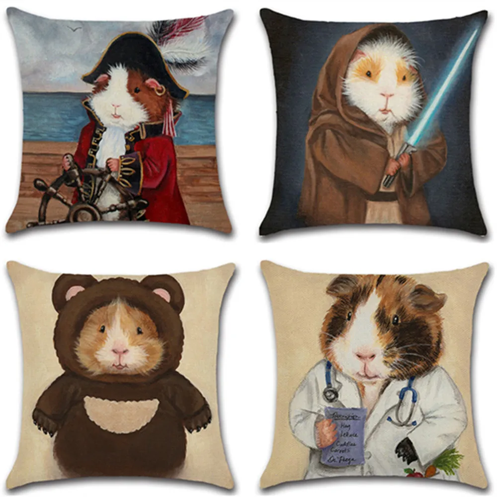 Lovely Cartoon Hamster Printing Pillow Case Cotton Linen Pillowcase Hand Painted Printed Covers Home Cases 45x45cm | Дом и сад