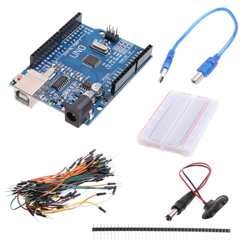 

High Quality New 2019 Starter Kit With Uno R3+Breadboard+Jumper Wires+USB Cable+9V Battery Connector