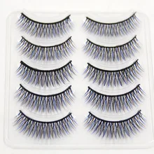 5 пар Мода для сцены шоу макияж Накладные ресницы цвет преувеличенный хлопок пучковые ресницы синий коричневый крест мягкие Поддельные ресницы