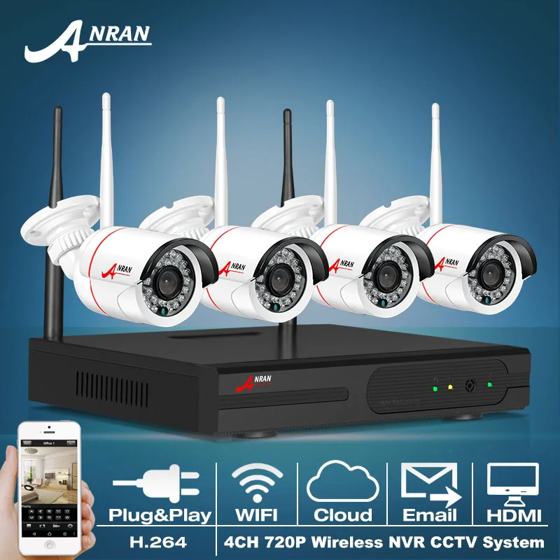 Plug And Play 4CH Wireless NVR CCTV System 720P IP Camera WIFI Waterproof IR Night Vision