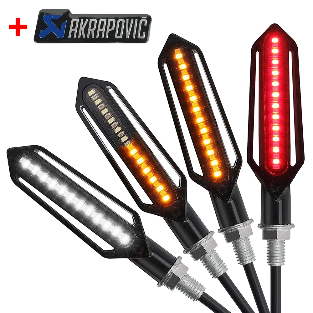 

4Pcs 12V Motorcycle Flowing Turn Signal Moto Red Brake Lamp White DRL Indicator Light Racing Flasher Led Blinker Flicker Lights
