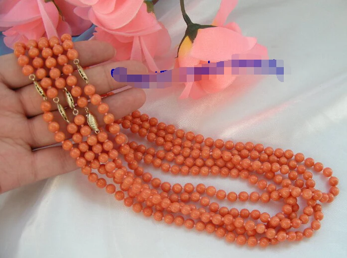 

shippingwholesale 5piece 6mm round pink coral necklace 9K g735