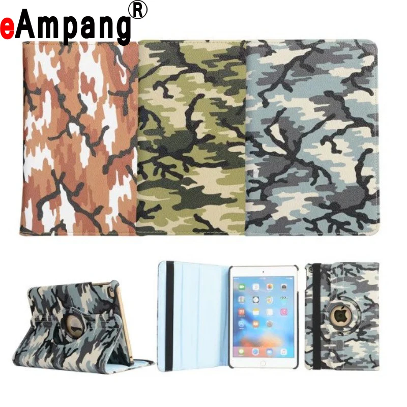 

360 Degree Rotating Camouflage PU Leather Cover Case for Apple iPad Air 2 iPad 6 9.7 Coque Capa Funda + Screen Film + Pen