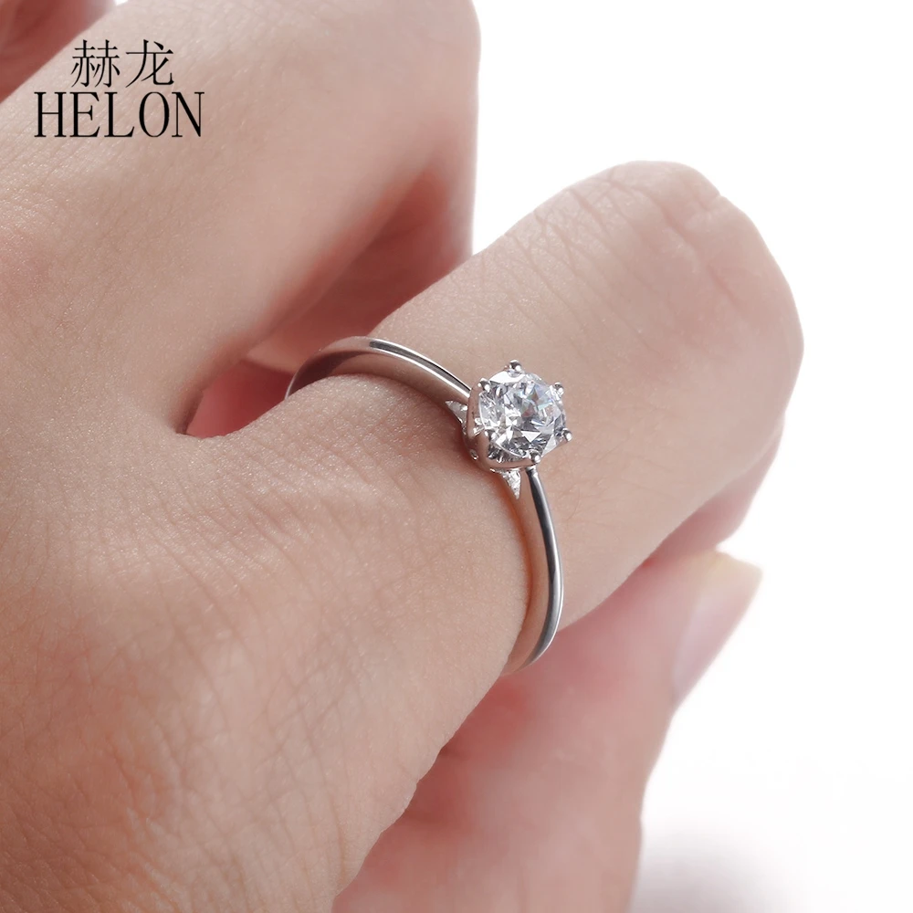 HELON Стерлинговое Серебро 925 Пасьянс 5 мм круглый H-G 0.5ct муасаниты обручальные свадебные кольца вечерние женские модные ювелирные изделия