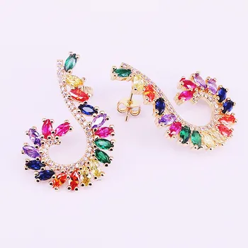 

2Pair Trendy Jewelry Gold Filled Rainbow CZ Zirconia Studs New Colorful Girl Women earring