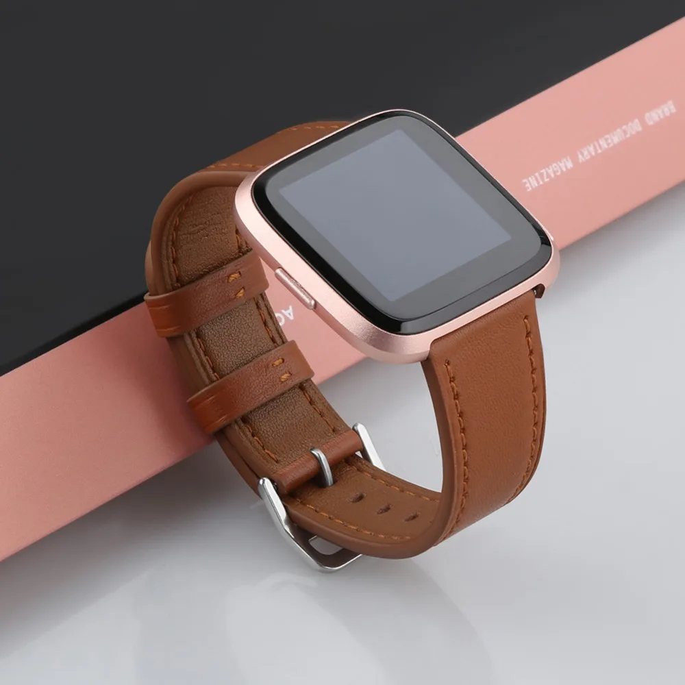Розовое золото для Fitbit Versa кожаный ремешок 23 мм полосы заменив Для мужчин t Браслет для Fitbit Versa кожаный ремешок Для женщин Для мужчин ремень