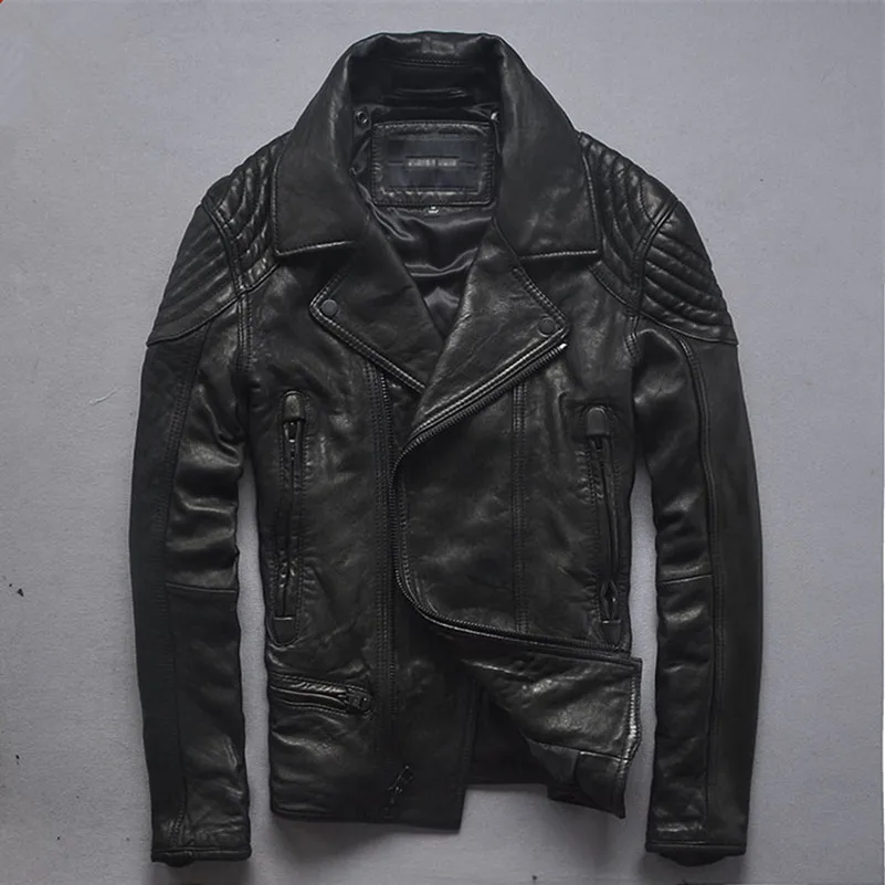 

2016 slim fit leather biker jacket men Itlay import sheepskin fashion leather jacket men korean style motorcycle jacket for men