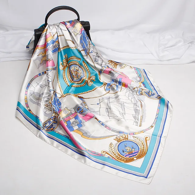 Fashion Kerchief Hair Scarf For Women Print Silk Satin Hijab Scarfs 90*90cm Square Neckerchief Headband Scarves For Ladies 2021 W42507