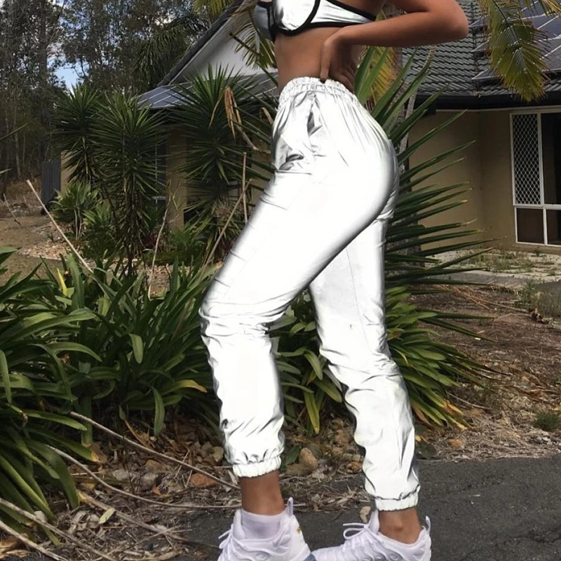 Cena Odblaskowe spodnie damskie wysokiej talii spodnie dresowe spodnie dresowe jogger punk spodnie dresowe jesień zima casualwear dla kobiet spodnie