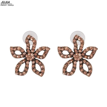 

JUJIA Cute Full Crystal Flower Earrings for Women's Wedding Party Gift Jewelry Girl's Metal Drop Earrings For Charm Jewelry