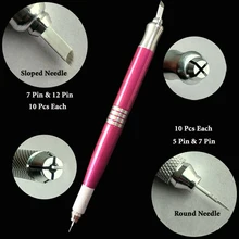Набор микролезвий двойная головка ручка для микроблейдинга с лезвием Наклонный 7 pin 12 булавки иглы и круглый 5 pin 7 зубец бровей вышивка