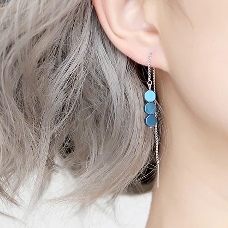 mini round block ear line 100% 925 Sterling silver Jewelry fashion Hypoallergenic dangle earrings gift charms women gift