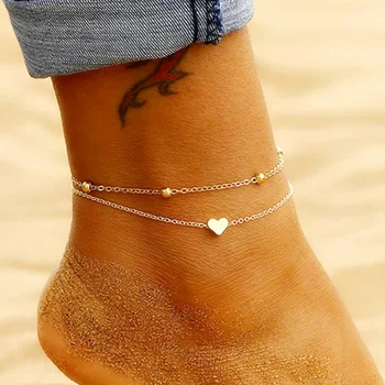 

Simple Heart Ankle Layering Pendant Anklet Beaded Foot Jewelry Summer Beach Anklets On Foot Ankle Bracelets For Women Leg Chain