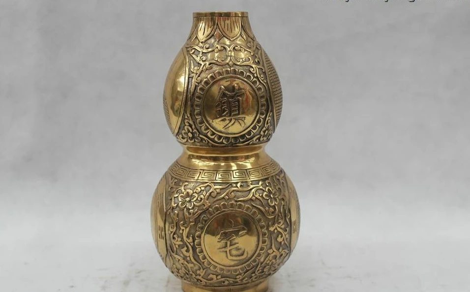

9"Chinese Folk Pure Bronze Lucky excellent Zhen Zhai safeness calabash Statue