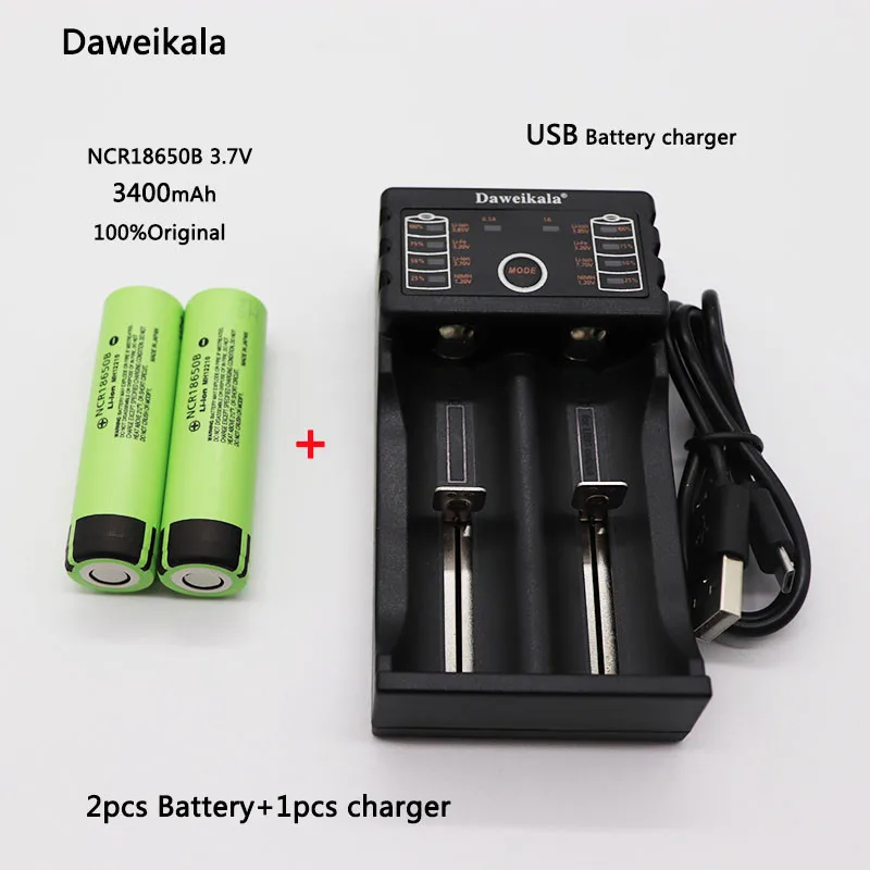 Daweikala для NCR18650B 3,7 V 3400mAh аккумулятор 18650 ricaricabile литий-ионный аккумулятор+ зарядное устройство - Цвет: 2pcs