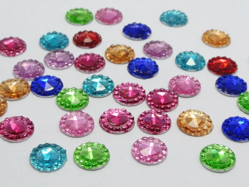 500 Mixed Color Acrylic Flatback Round Rhinestone Gems 8mm