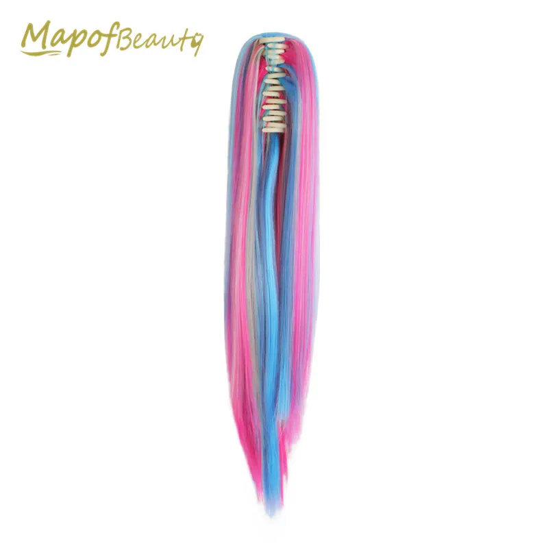 MapofBeauty 20" Multicolor Synthetic Claw Ponytail Long Straight Clip