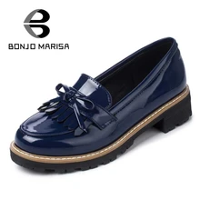 Bonjomarisa marke designer frauen wohnungen süße kleine bowtie gummisohle plattform schuhe patent oberen tasselloafer