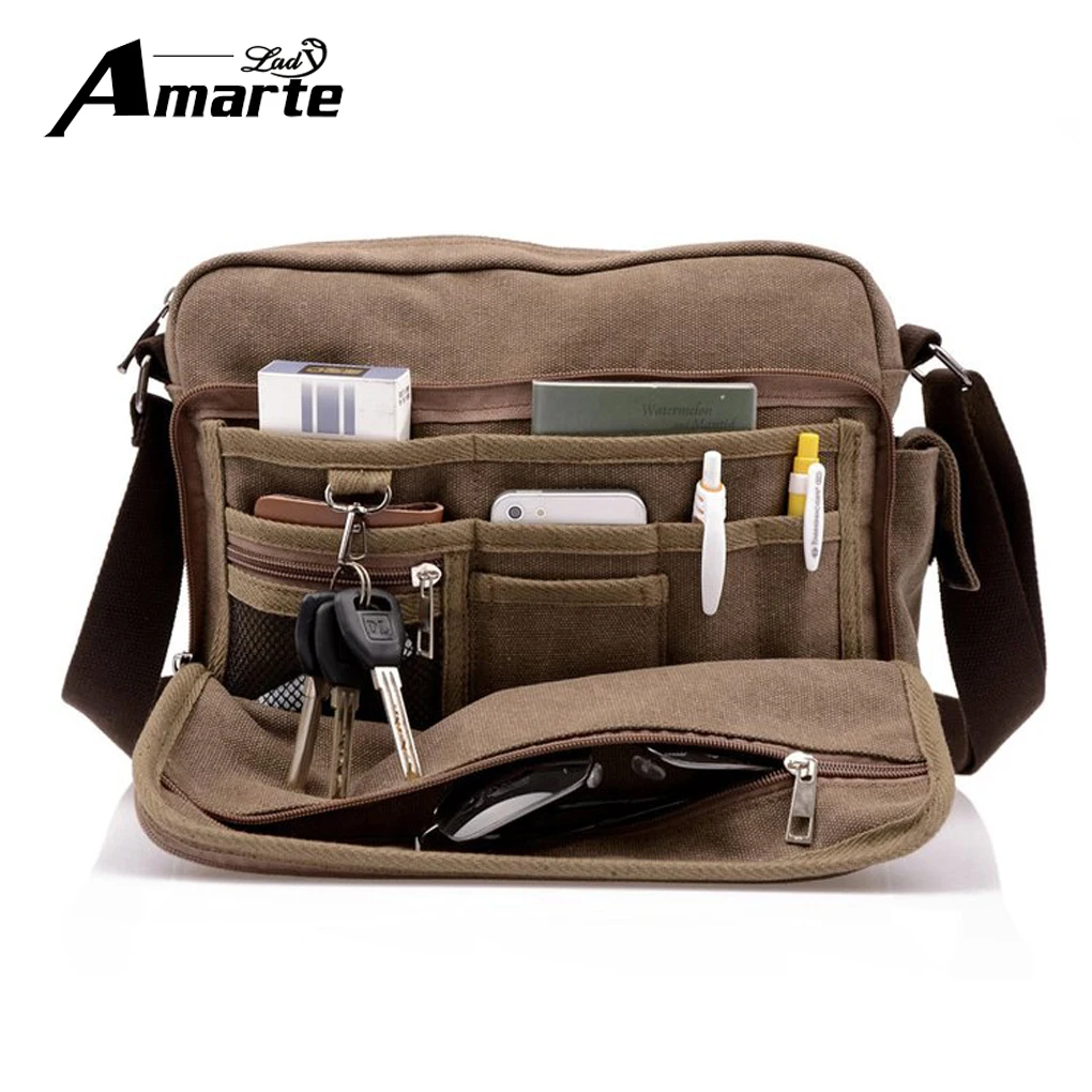 

2018 Male Canvas Leather Crossbody Bag Men Military Army Vintage Messenger Bags Shoulder Bag Casual Travel school Bags