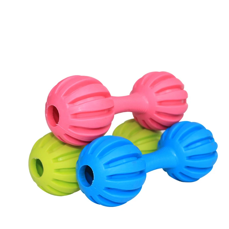 Chew Toy To Bite Bone Barbell Dog Puppy Molars Rubber Ball Play for