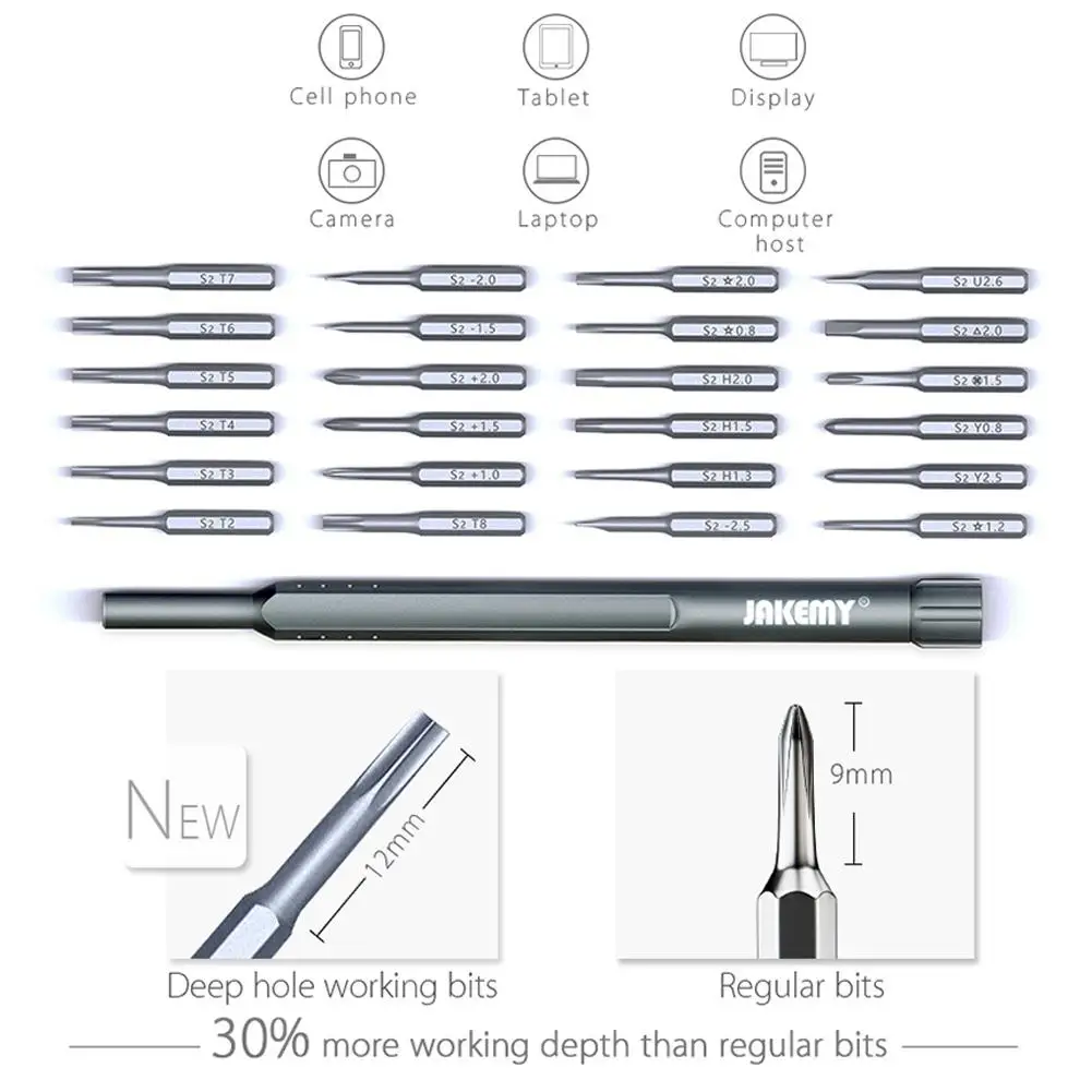 Jakemy Jm-8168 Multi-Purpose Magnetic Precision 24 In 1 Screwdriver with Screw Bits Gray
