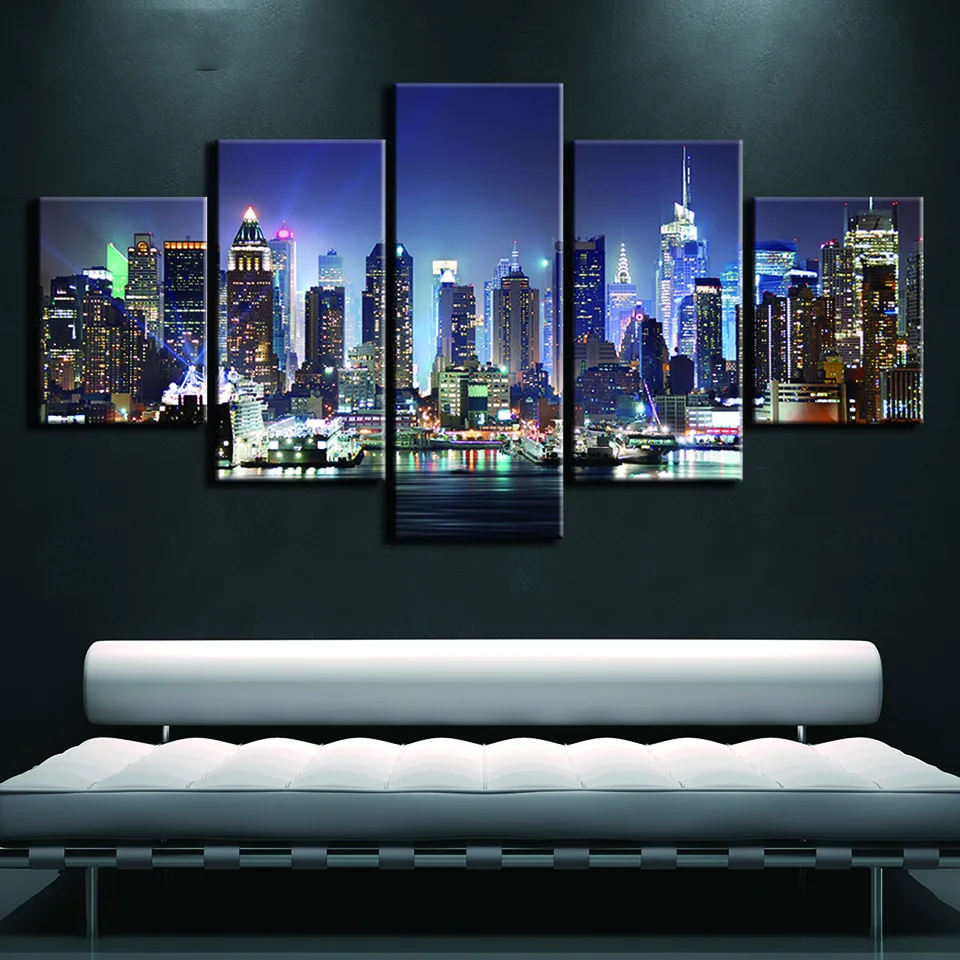 Абстрактные декоративные настенные художественные модульные картины, 5 панелей, Нью-Йоркская Рамочная Картина на холсте для гостиной, спальни, принты