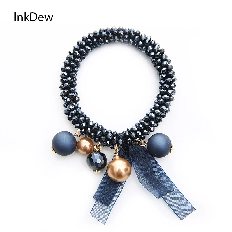 

INKDEW Trendy Silk Ribbon Beads Strand Bracelets for Women Gift Crystal Elastic Handmade Multicolor Bracelets Jewelry boho