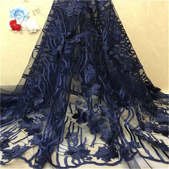 

The latest laser cutting 3d lace fabric, Lake blue African lace fabric, 2019 beads high quality French lace embroidery lace pink