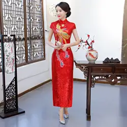 Новые осенние Для женщин Блестки Cheongsam Плюс Размеры вышивка цветок Qipao классический красный Феникс платья Китайский Свадебное платье S-5XL
