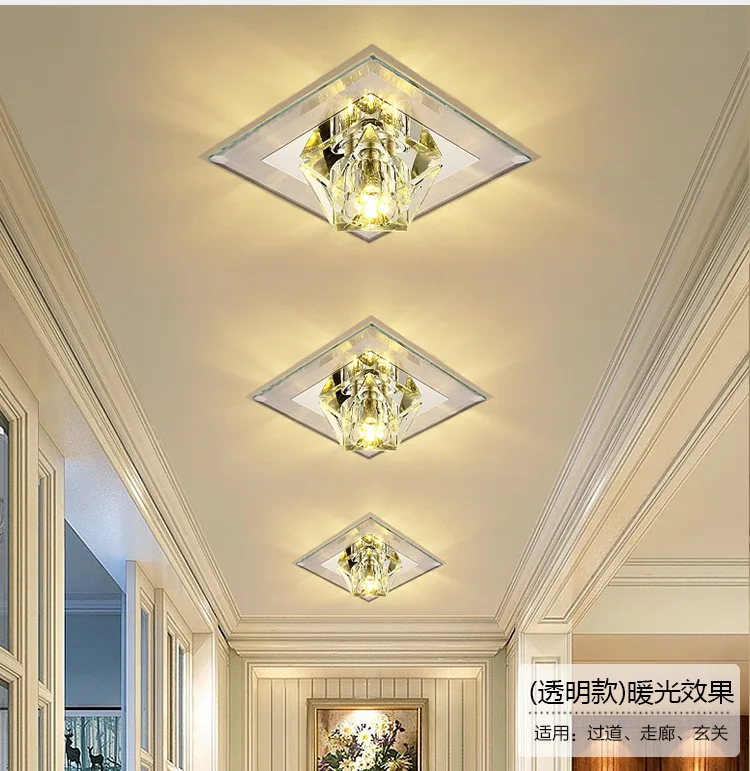 Lâmpada de Cristal Conduziu a Luz Lâmpada do Teto Criativo Quadrado Teto Corredor Foyer Recessed - Montado Espelho Vidro 6 luz teto corredor foyer recessed teto montado espelho lâmpada do teto vidro