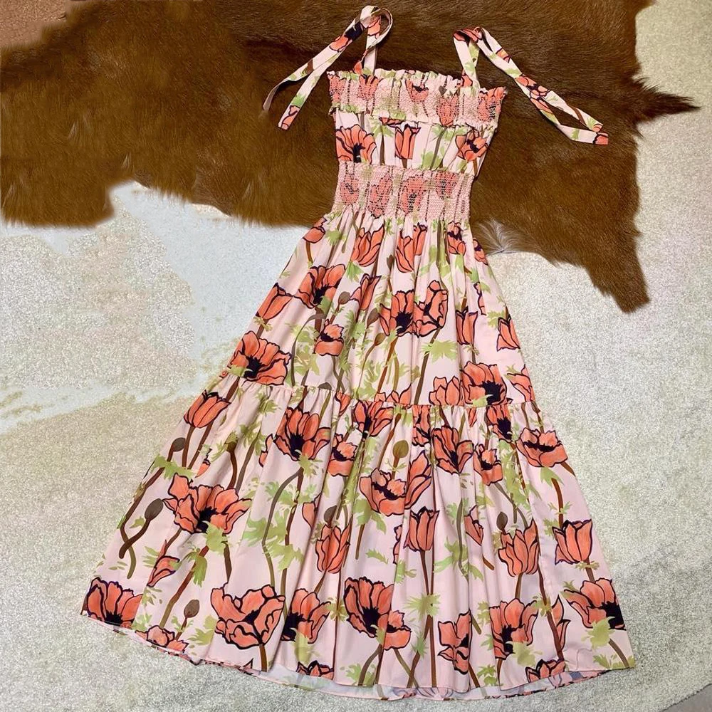 

2019 new ladies fashion sexy strapless straps long waist printed dress 0611