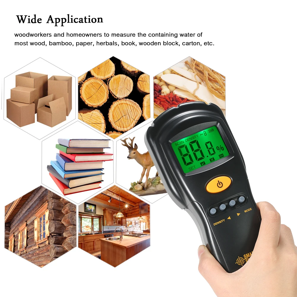 

SMART SENSOR Professional Wood Moisture Meter Mini LCD Digital Lumber Damp Humidity Meter Moisture Content Tester Range 2-70%