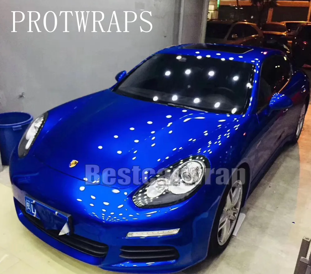 

Gloss Candy Metallic Blue Vinyl For Car Wrap Midnight Blue Glossy Film With Air Bubble Free PROTWRAPS Size:1.52*20M/Roll