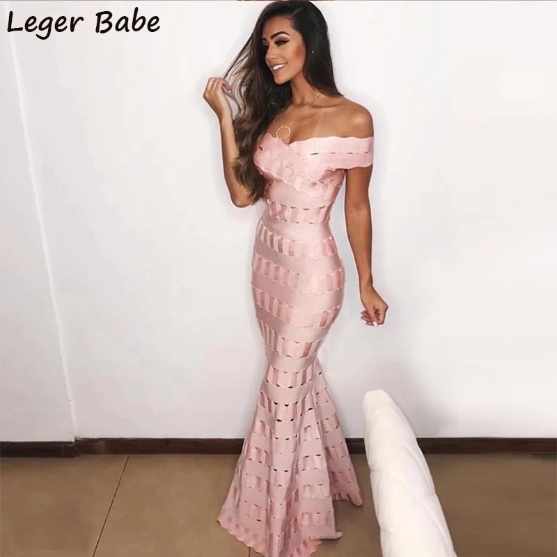 

Fashion wedding party bardot mermaid maxi gown vestidos off the shoulder prom long dress women elegant evening bandage dresses