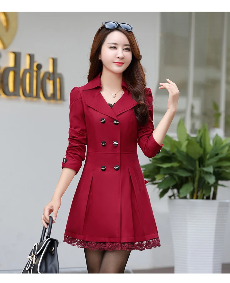 

Hot sale 2019 Autumn Brand Casual Trench coat for women Plus Size Long Double breasted Slim Windbreaker Outerwear Coats W744