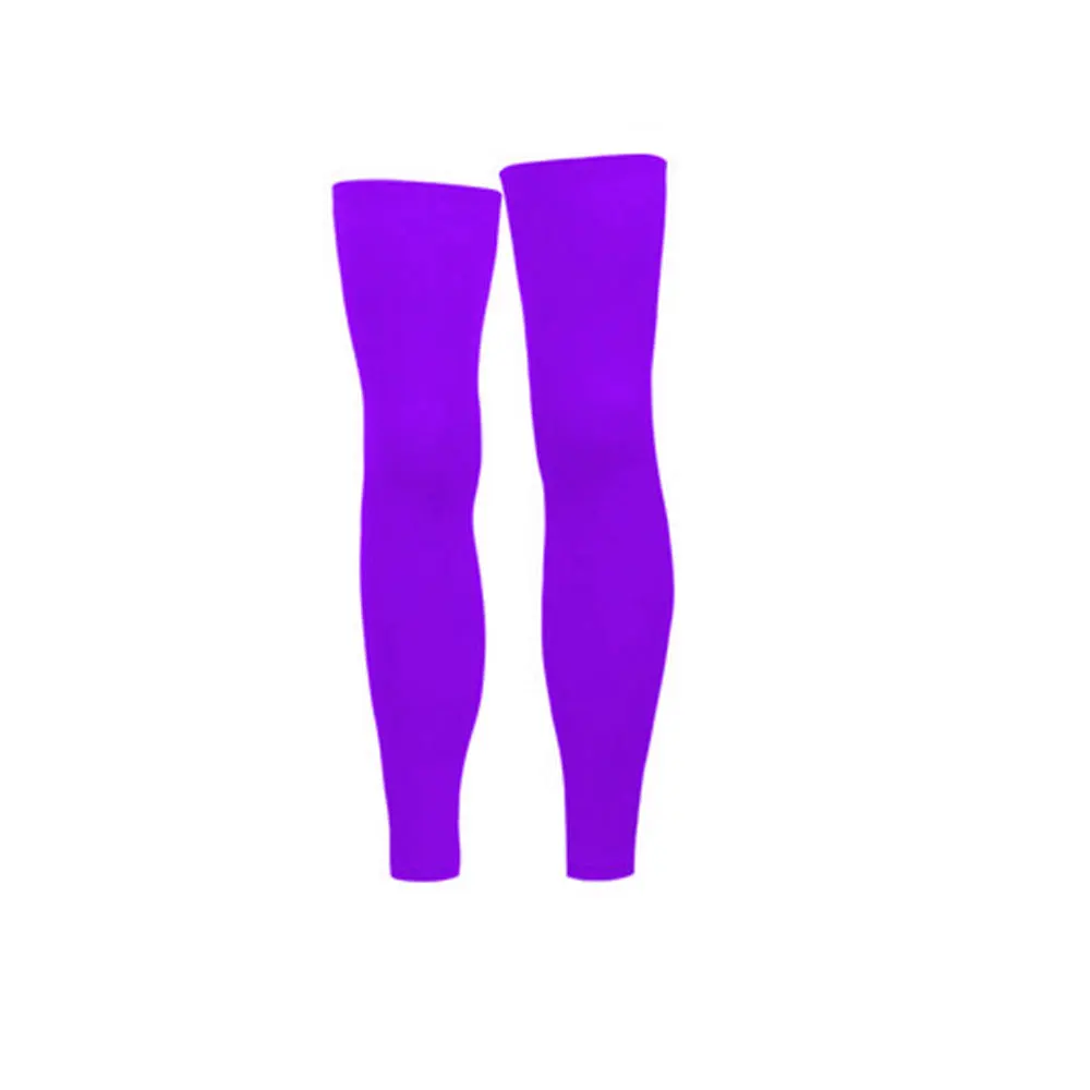 1 пара компрессионных рукавов для ног для мужчин и женщин-Полная длина стрейч длинный рукав с поддержкой колена, Нескользящие внутренние полосы - Цвет: Фиолетовый