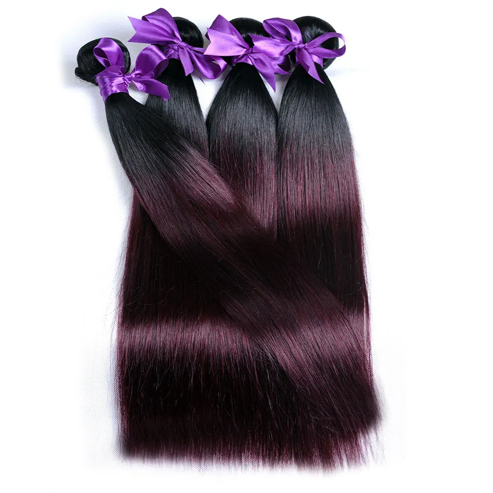 Pinshair Ombre Peruvian Straight Hair 4 Bundles 1B Burgundy Red Color Non Remy Human Hair Weave Extensions Cheap 8-26 Inch Hair  (3)