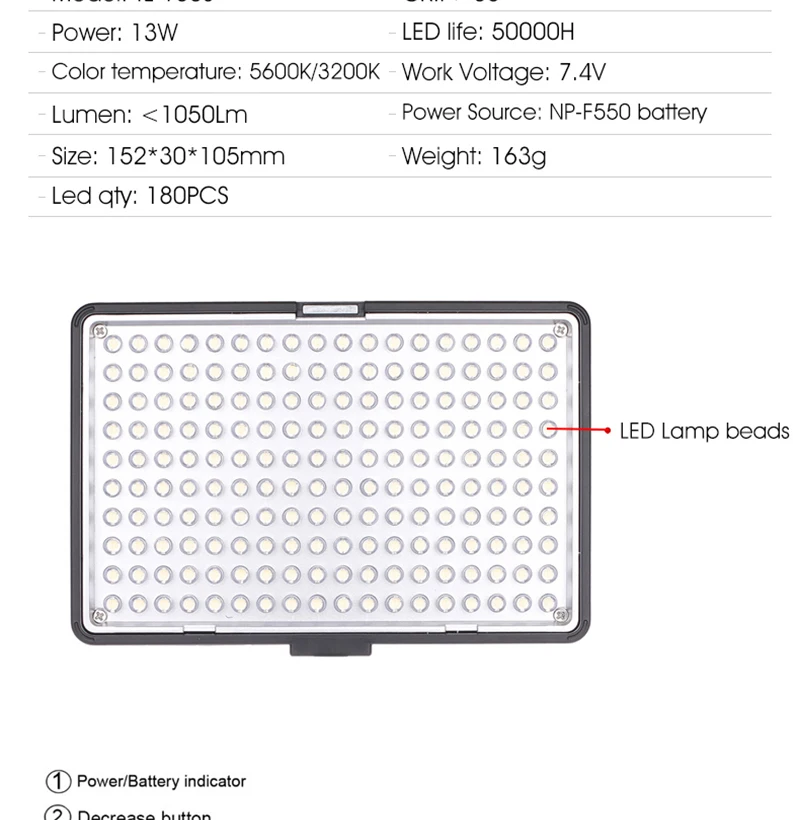 Capsaver TL-180S профессиональный светодиодный светильник для видеосъемки ручной светильник ing 180 светодиодный s светильник для камеры светильник NP-F550 зарядное устройство