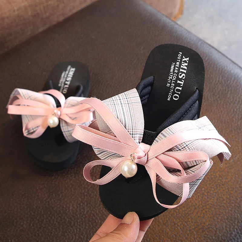 Girls Slippers Lovely Summer Shoes Sweet Bowtie Flip Flops Princess ...