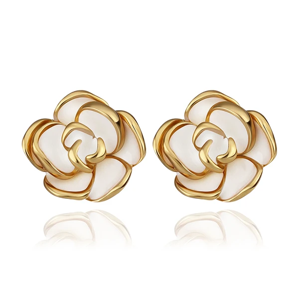 

Brand Flower Yellow Gold-Color Stud Earrings For Women Bijoux Piercing Enamel Brinco Plata Ear Ring Earings Fashion Jewelry E921