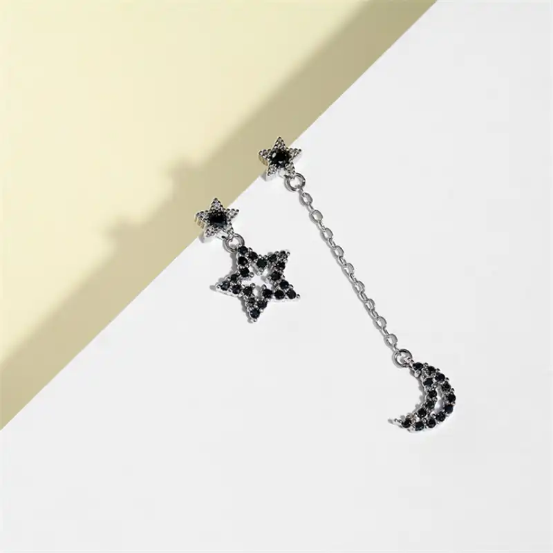 2019 в Корейском стиле 925 Щепка Звезда Луна черные камни шпильки асимметрия женщина ювелирные изделия bts серьги-капли ювелирные изделия