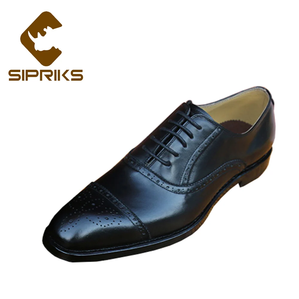

Sipriks Mens Goodyear Welted Shoes Luxury Genuine Leather Brogue Oxfords Boss Gents Suits Shoes Cap Toe European Big Size 46 48