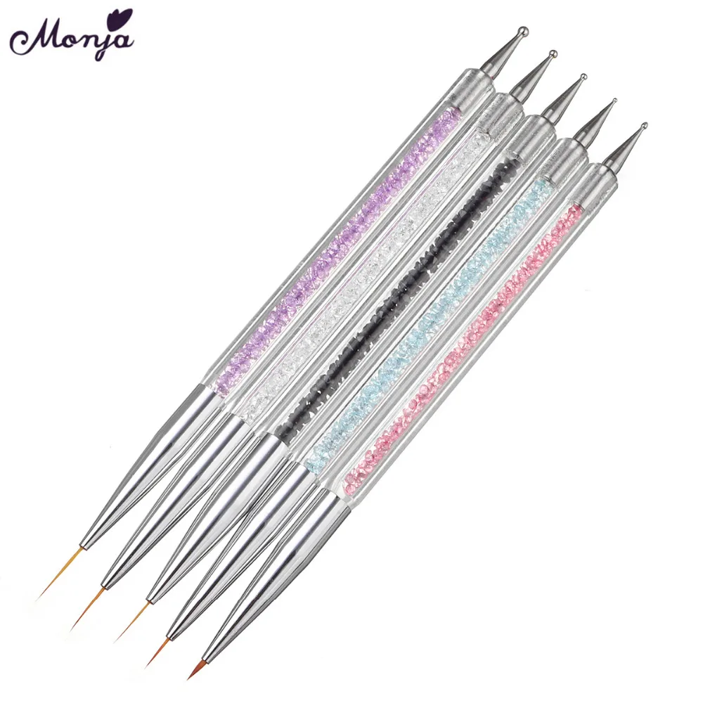 

Monja Double End 5pcs/set Nail Art Rhinestone Beads Dotting French Flower Painting Drawing Stripe Line Liner Brush Manicure Tool