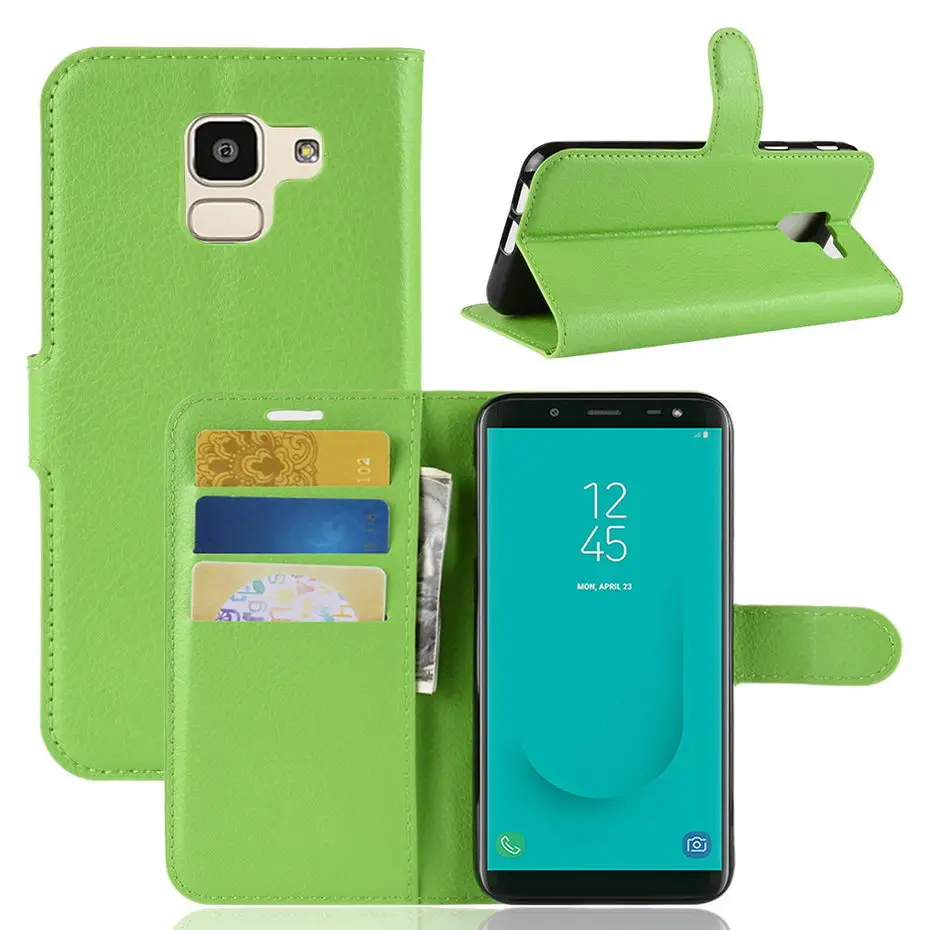Чехол книжка Desyner Litchi кожаный бумажник для Samsung Galaxy J6 2018 J600 SM J600F J600G с откидной