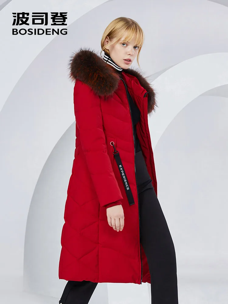 

BOSIDENG X-Long winter coat women down jacket 90% duck down thicken outwear natural fur raccoon fur waterproof B80141046