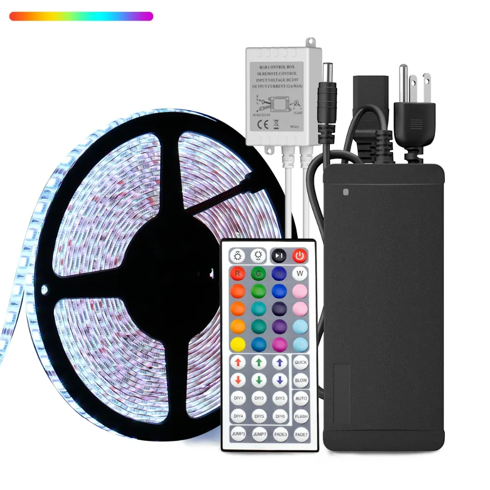 SuperNight 5050 RGB LED Strip kit 10M 60LEDsm DC 24V IP65 Waterproof Tape Light with 44 Keys Controller Power Adapter US EU UK (13)