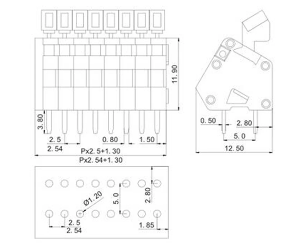 Печатная плата пружинный клеммный блок 2,54 мм шаг, ELT240-2.54, IEC130V6A CE Rohs UL150V4A 28-20AWG