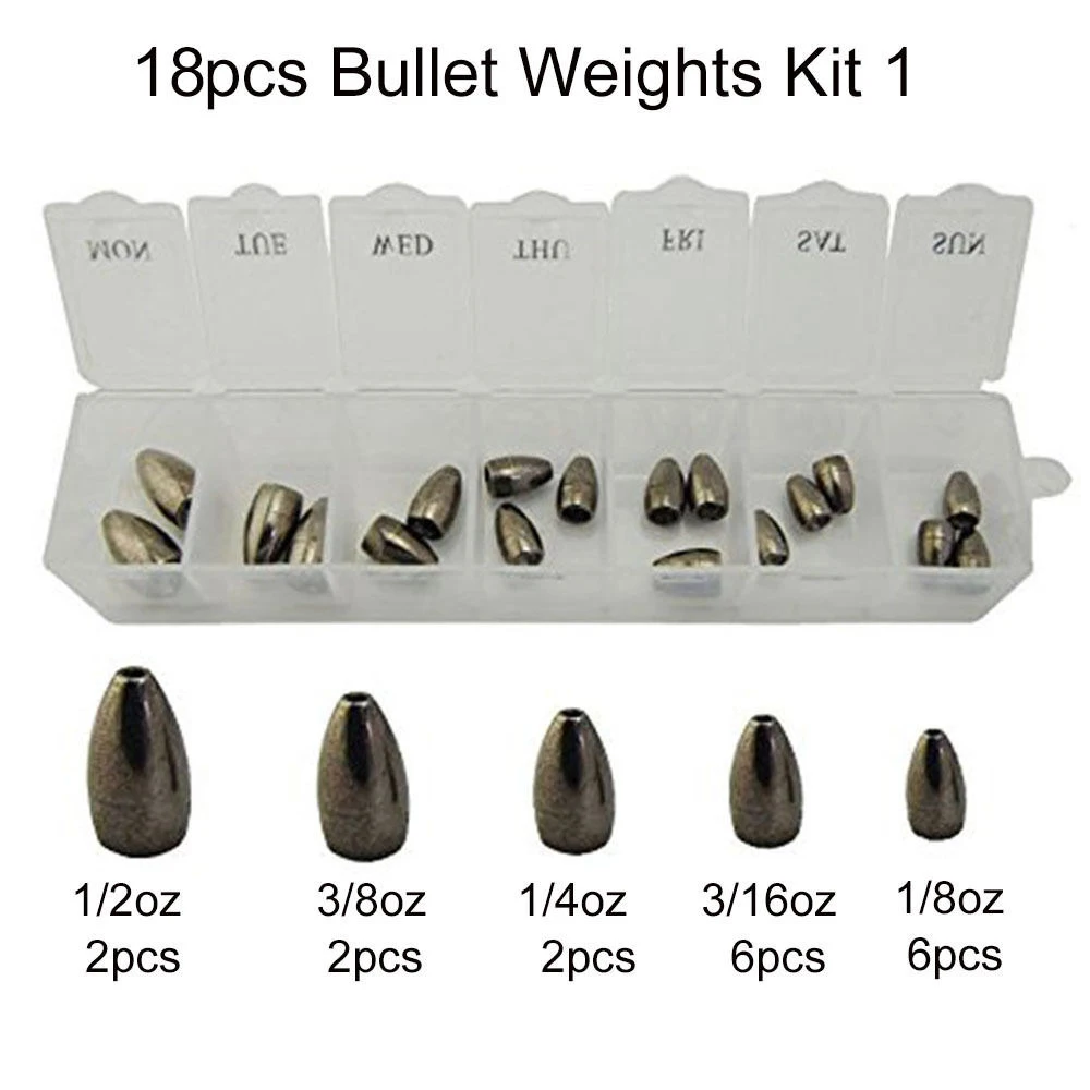 

18pcs Silver Color 100% Tungsten Bullet Fishing Sinker For Texas Rig Plastic Worm Weights Casting Bank Sinkers Set With Box