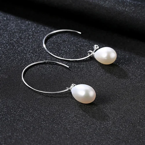 Fenchen Big Circle Freshwater Pearls Drop Earrings Women Fine Jewelry Authentic 925 Sterling Silver Brincos Christmas Gift AE002 - Цвет камня: White